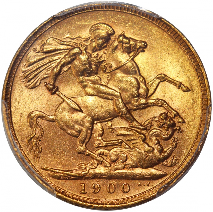  1900年英国1索维林金币，PCGS MS62，#43868179 Great Britain, 1 sovereign, 1900, Queen Victoria on obverse, St. G