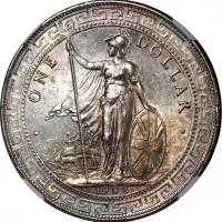  1902B英国贸易银元，NGC UNC Details有清洗，#6466526-012 Great Britain, silver trade dollar, 1902B, NGC UNC Detai