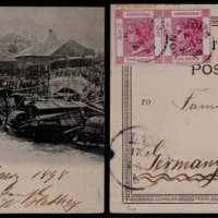  1898年广州寄德国明信片，正贴石印蟠龙4分一枚