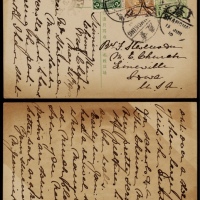  清四次邮资片1910年四川遂宁寄美国，加贴蟠龙1分、2分邮票各一枚，计符邮资4分