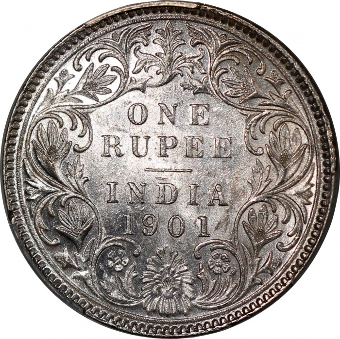  1901B英属印度1卢比，PCGS MS62，#43020842 British India, 1 rupee, 1901B, (SW-6.164, Prid-188), PCGS MS62 #430