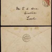  1904年四川重庆寄本埠对剖邮票封，西式封贴蟠龙2分右上对剖为1分邮票一枚