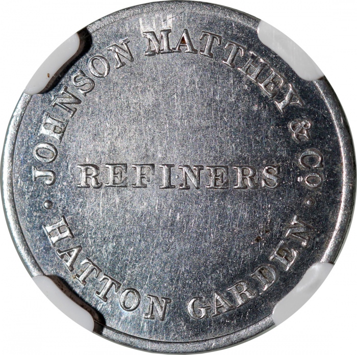  约1869年英国庄信万丰铝章1枚，NGC MS62，#3429009-039 Great Britain, aluminium token, ND (ca. 1869), Johnson Matthe