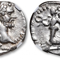  公元193-211年罗马帝国“皇帝塞维鲁像”迪纳里银币一枚，NGC Ch F（4972149-013）