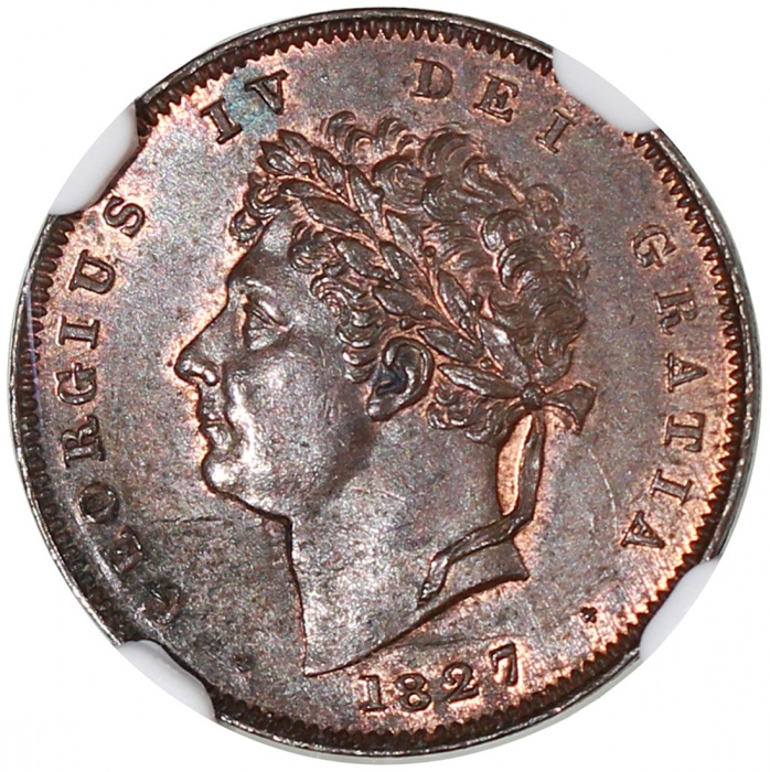  英国1700及1827年1/4便士(法新)铜币，以及1825年1/2便士铜币，分别评NGC XF45BN，MS63BN及MS62BN，#2885392-024，040及039 Great Britai