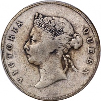 1890年香港维多利亚半圆，发行量50000枚，PCGS VF25，#46484247，首发年份