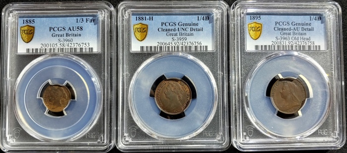  ，建议预览 Great Britain, group of 8 copper fractionals, 3x 1/3 farthing, 1868 and 1885 (2), and 5x farth