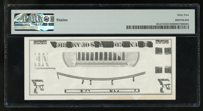  70年代Giori SA美圆试印样票，PMG62，有微污 The United States, Giori Test Note, no denomination, ca. 1970s, no seri