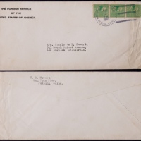  1940年北平寄美国外交邮件封，贴美国总统头像1美分邮票三枚