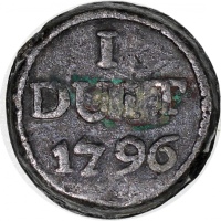  1796年荷属东印度爪哇紧急发行1兑锡币，VF Netherlands East Indies, Java, emergency tin duit, 1796, (KM-179, Scholten 4