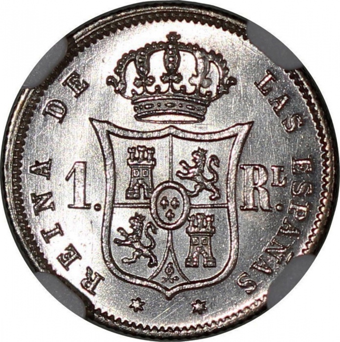  1860及1905年西班牙一组2枚，详见图示及请参考英文描述 Spain, a pair of silver reals and 2 pesetas, 1860 and 1905, graded NG