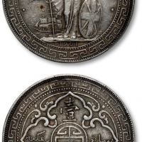  1901年香港不列颠尼亚女神站像壹圆银币一枚，打制规范，灰色老包浆，状态自然，金盾PCGS XF45（87121441）