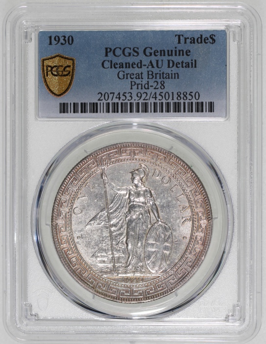  1930英国贸易银元，PCGS AU Details有清洗，#45018850. Great Britain, silver trade dollar, 1930, (Prid-28), PCGS G