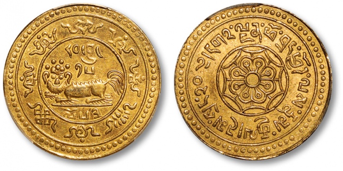  西藏狮图金币20两1919 PCGS AU Details