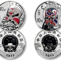  2011年中国京剧脸谱(第2组)纪念彩色银币1盎司全套2枚 NGC PF 69