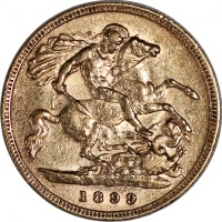 1899年英国1/2索维林金币，AU Great Britain, gold 1/2 sovereign, 1899, about uncirculated