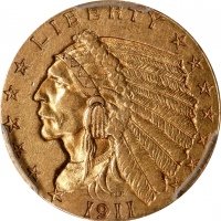  1911-D印第安像1/4美元 PCGS AU 55 1911-D Indian Quarter Eagle