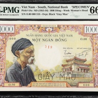  1955年越南国家银行1000盾 PMG Gem Unc 66 EPQ VIETNAM,National Bank. 1000 Dong
