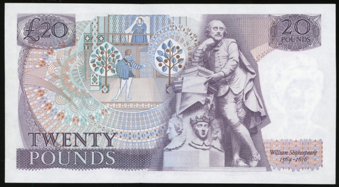  1970年英国贰拾镑，漏印编号错体票，UNC，少见 Bank of England, ERROR £20, ND (1970), missing serial numbers, (Pick 380b)