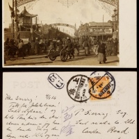  1916年（洪宪元年）天津寄上海“大胡同”照片明片，贴北京一版帆船1分一枚