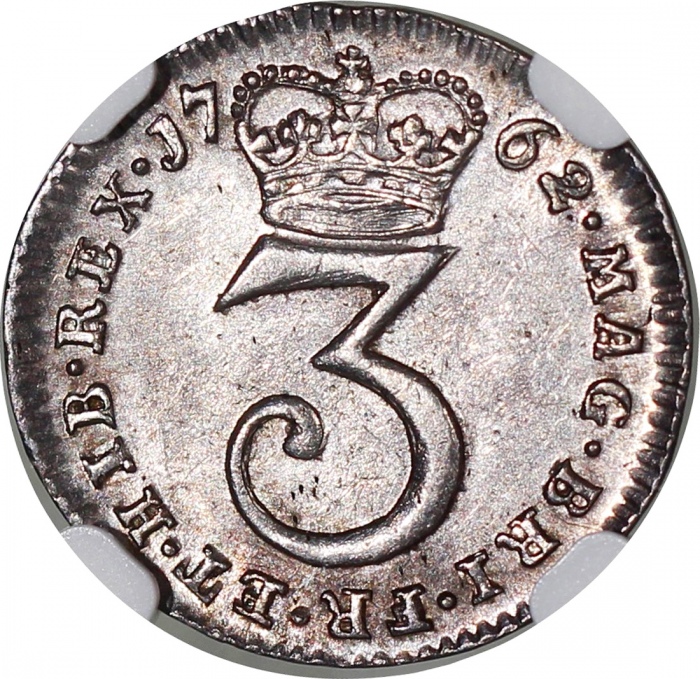  英国钱币5枚一组，包括1762/3年3便士，1787及1816年6便士，1787年1先令，及1817年1/2克朗大肖像版，首二枚评NGC UNC Details有清洗，其餘分别MS64，MS62及MS