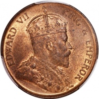  1905-H香港爱德华七世一仙，PCGS MS63RB，#46484382，為此系列最后发行年份