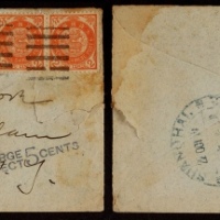  1897年镇江寄美国欠资封，小型西式封贴日本版石印蟠龙2分两枚、1分一枚