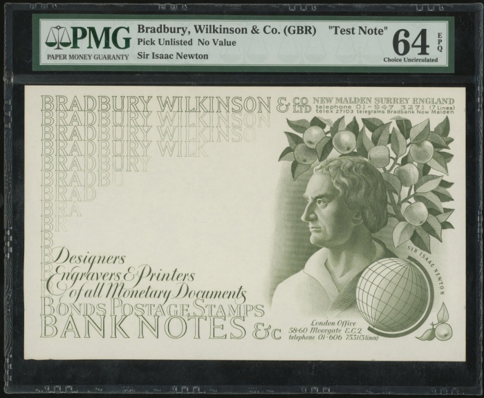  布拉德伯里威尔金森公司试印宣传票一组两枚，均PMG64EPQ-66EPQ（2） Bradbury, Wilkinson & Co. (GBR), a pair of test notes, no va