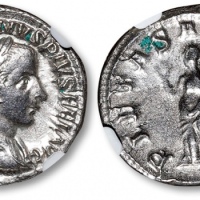  公元238-244年罗马帝国“皇帝戈迪安三世像”迪纳里银币一枚，NGC XF（4972149-010）
