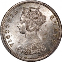 1866年香港维多利亚一毫，十珠版，PCGS MS62，#46484244，罕见皇家造币厂版别，不可多得之美品