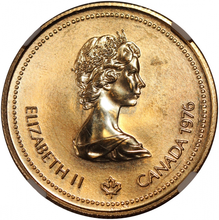  1976年加拿大奥运纪念金币100元，总含金量0.25安士，NGC MS65，#6450133-005 Canada, $100, gold, 1976, Olympics, 0.25oz AGW,N