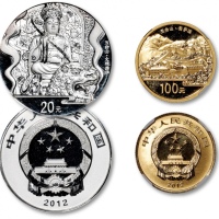  2012年中国佛教圣地(五台山)纪念1/4盎司金币、2盎司银币共2枚 NGC PF 69