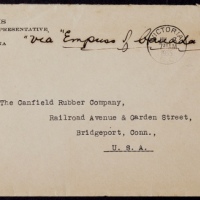  1935年上海寄美国船邮封，贴农获图20分邮票一枚