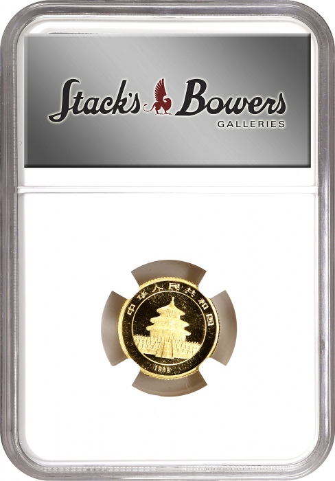  1998年熊猫纪念金币1/10盎司 NGC MS 69 CHINA. 10 Yuan, 1998. Panda Series. NGC MS-69.