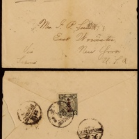  1912年四川重庆寄美国封，西式封背贴蟠龙加盖宋体“中华民国”10分一枚