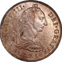  1775年秘鲁8里尔银币，应為1774年骑版，5字有异，AU品相 Peru, silver 8 reales, 1775, suspected overdate on 1774, different 
