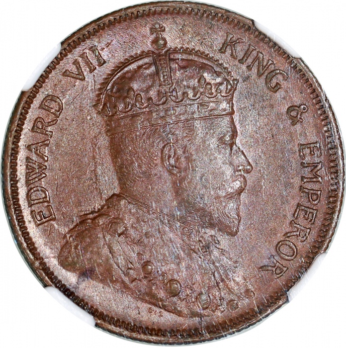  海峡殖民地1889年1/4仙铜币及1908年1仙铜币，NGC MS62BN及MS61BN，#6376342-016及008 Straits Settlements, copper 1/4 cent, 