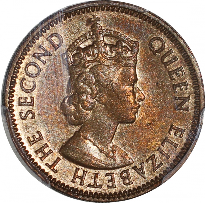  香港1毫6枚一组，包括1955，1956-H，及1957-KN4枚，均经PCGS评级，MS62，MS63，2x MS64，2x MS65，#39687871, 39687873,38521158, 3