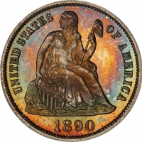  1890年坐像女神10美分 PCGS Proof 67 1890 Liberty Seated Dime