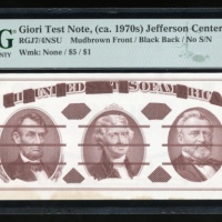  70年代Giori SA美圆试印样票，PMG62，有微污 The United States, Giori Test Note, no denomination, ca. 1970s, no seri