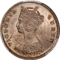 1876-H香港维多利亚一毫，窄H版，PCGS MS63，#46484226，VICTORIA铸打错落有致，人物栩栩如生，细节清晰饱满，仅得4枚获更高评分