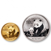  2012年熊猫普制1/2盎司金币、1盎司银币各一枚