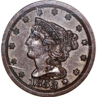 1853年美国1/2仙，NGC MS62BN，#556804-054 United States, 1/2 cent, 1853, NGC MS62BN, #556804-054.