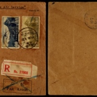  1933年广东番禺寄美国航挂封，大型西式封贴谭院长纪念邮票全套4枚，北平三版航空15分、30分、45分、60分、90分各一枚