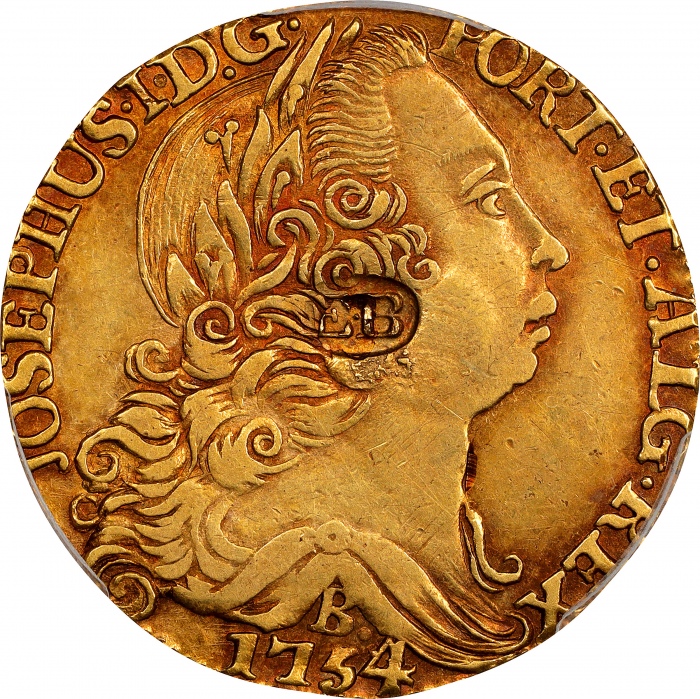  1754-B EB戳记巴西里拉 PCGS AU 53 New York.  Ephraim Brasher (EB)