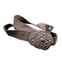  早期“山羊图”银制腰带一件，重：612g，由银线编成，老工，图案繁复精美，原味黑色包浆，海外回流，保存完好