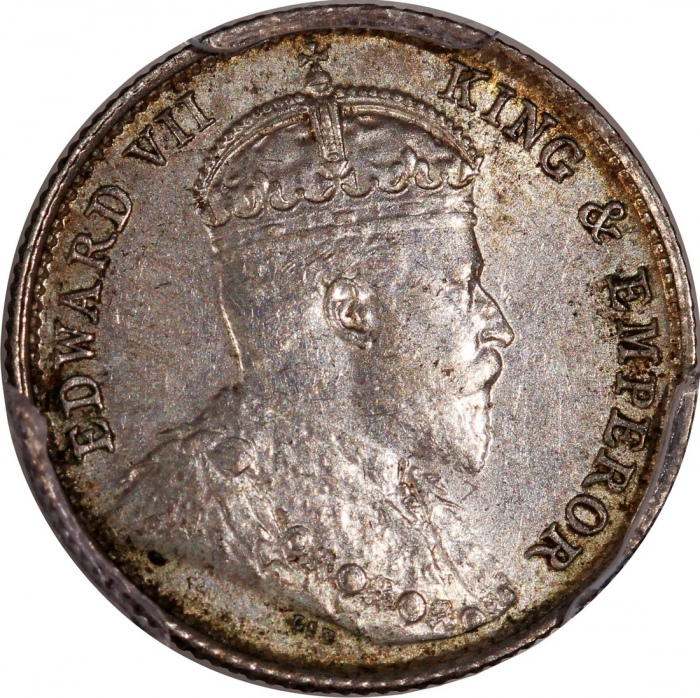  1903年香港爱德华七世五仙一对，分别评PCGS MS64+及AU58，#46484350，#46484351