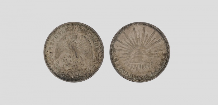  1908墨西哥造飞鹰1比索贸易银币 PCGS 87665445 MS64  