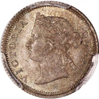  1874-H香港维多利亚五仙，PCGS MS63，#46484278，铸打深竣，细节突出，美品