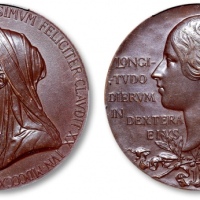  英国1897年“庆祝维多利亚女王登基60周年”纪念铜章一枚，高浮雕，工艺精美，金盾 PCGS SP64（85932801）